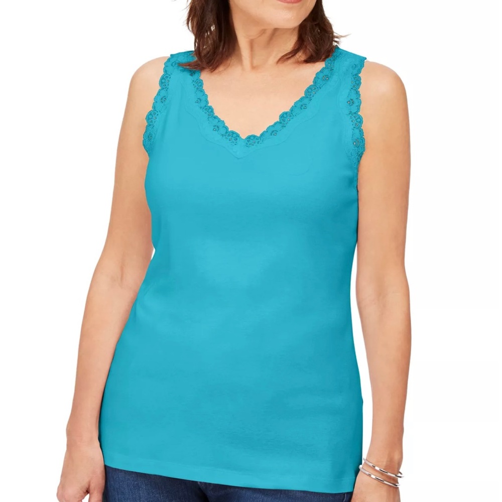 Karen Scott Sport 100% Cotton Loose Fitting Tank Top in Sky Blue